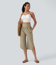 Breezeful™ High Waisted Tummy Control Hem Quick Dry Capri Pants with Pockets - Fields of Rye