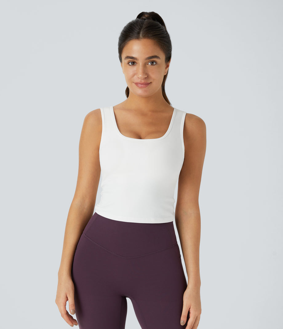 U Neck Crossover Barre Ballet Dance Tank Top A-D Cups - White