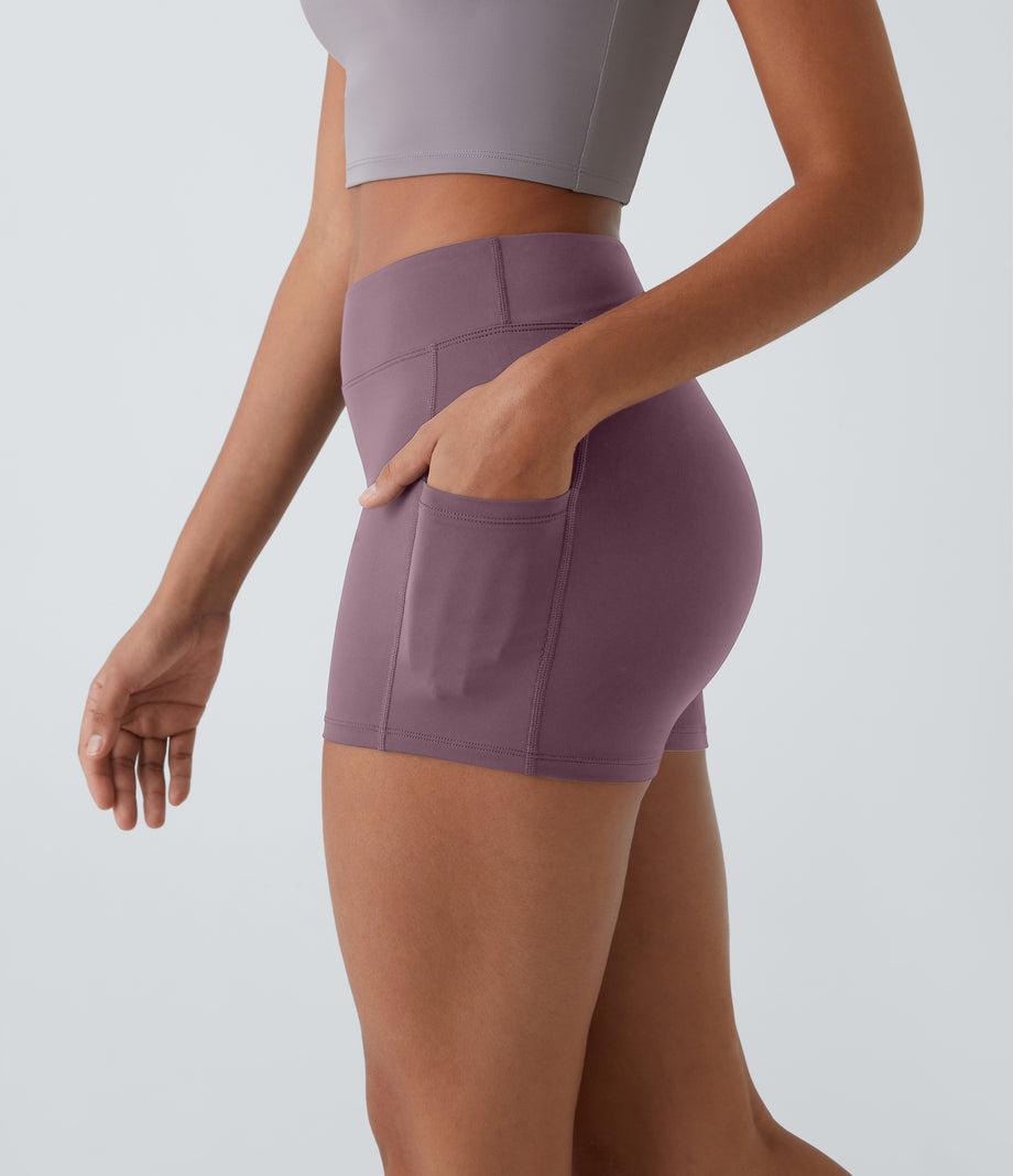 SoftlyZero™ Airy High Waisted Pocket Plain Cool Touch Yoga Shorts 3.5"-UPF50+ - Elderberry