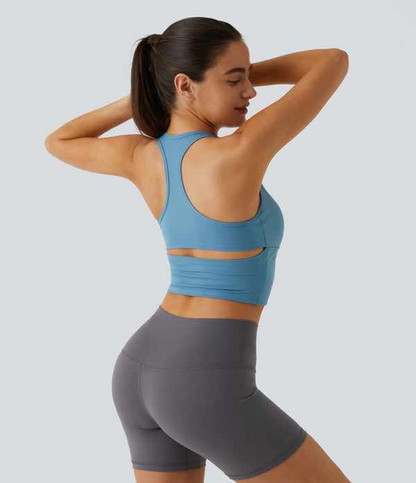 SoftlyZero™ Plush U Neck Racerback Cut Out Cropped Yoga Tank Top - Blue Heaven