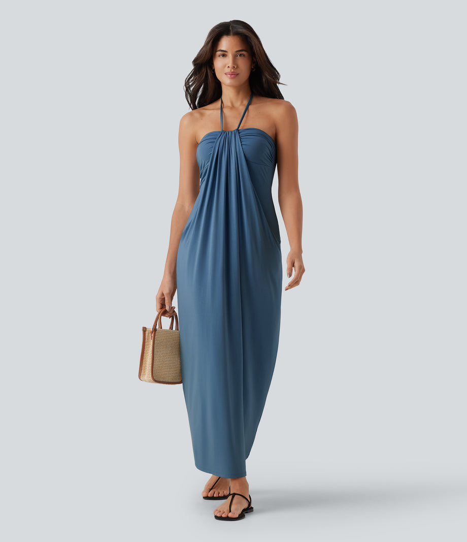 Halter Tie Back Maxi Dress with Pockets - Stellar