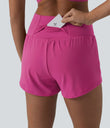 SoftlyZero™ Airy Crossover High Waisted 2-in-1 Cool Touch Yoga Shorts 3'' with Pockets - Fuchsia Fedora