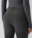 Halara Flex™ Low Rise Zipper Pockets Washed Casual Bootcut Jeans - Deep Ink Black Denim