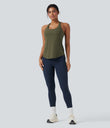 Halara UltraSculpt™ Round Neck Crisscross Back Running Tank Tops DD-F Cups - Grass Grey Green