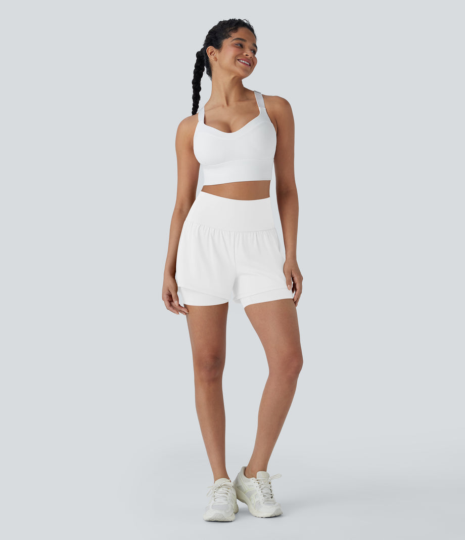 SoftlyZero™ Airy Super High Waisted 2-in-1 Cool Touch Yoga Shorts 5'' with Pockets - White