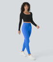 SoftlyZero™ Plush High Waisted Drawstring Pocket Plain Full Length Joggers - Strong Blue