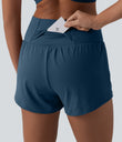 SoftlyZero™ Airy Crossover High Waisted 2-in-1 Cool Touch Yoga Shorts 3'' with Pockets - Majolica Blue
