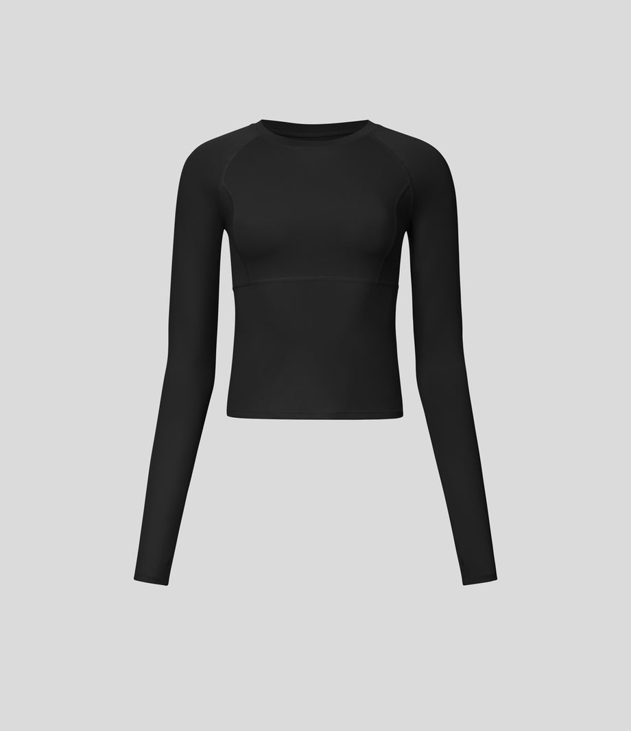 Solid Thumb Hole Yoga Sports Top - Black