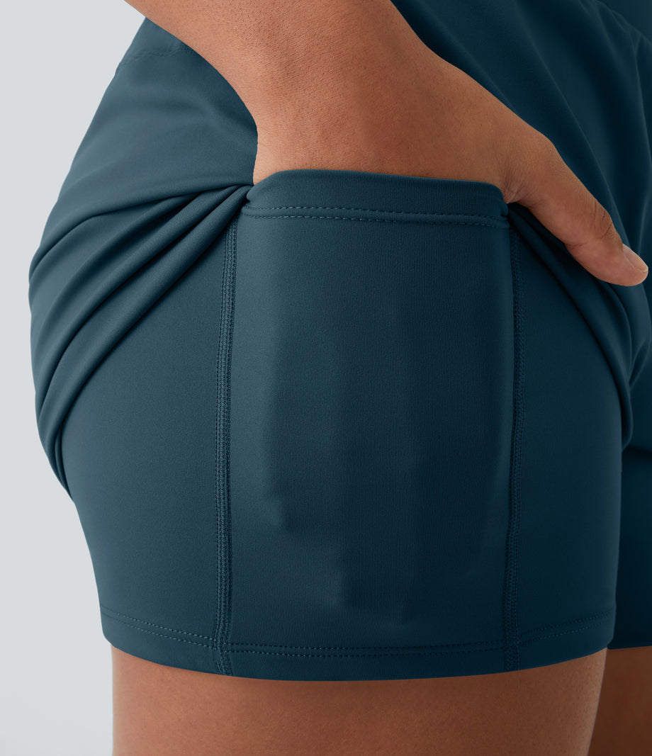 High Waisted Crossover Pocket 2-in-1 Casual Shorts - Majolica Blue