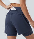 SoftlyZero™ Airy Super High Waisted 2-in-1 Cool Touch Yoga Shorts 7'' with Pockets - Mood Indigo