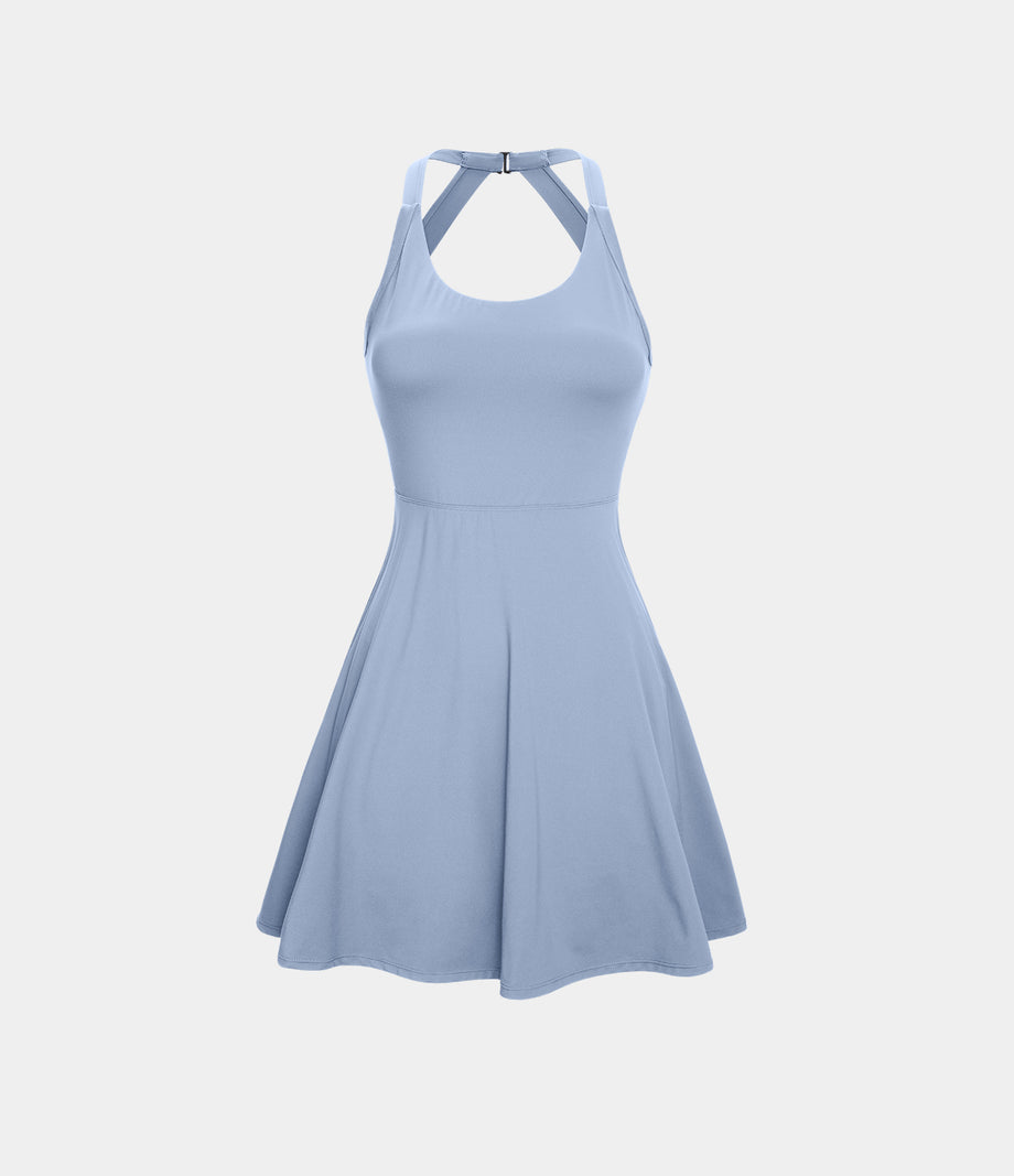 Flare Mini Dance Active Dress-Longer Length - Light Grey Blue