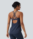 Halara UltraSculpt™ Round Neck Crisscross Back Running Tank Tops DD-F Cups - Mood Indigo