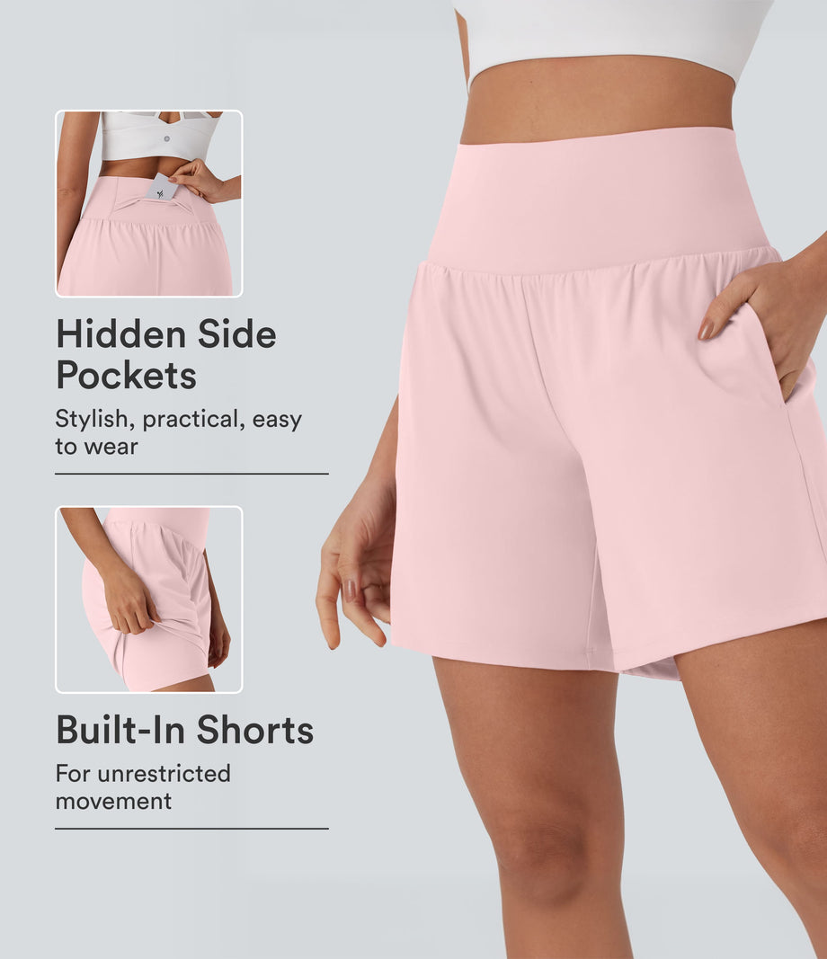 SoftlyZero™ Airy Super High Waisted 2-in-1 Cool Touch Yoga Shorts 7" with Pockets - Primrose Pink