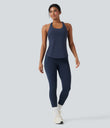 Halara UltraSculpt™ Round Neck Crisscross Back Running Tank Tops DD-F Cups - Mood Indigo