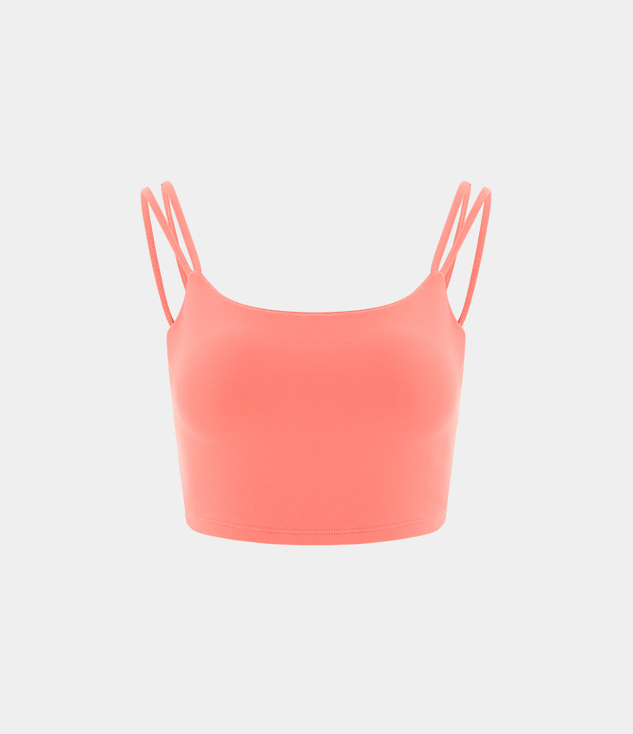 Double Straps Cropped Yoga Tank Top - Fusion Coral