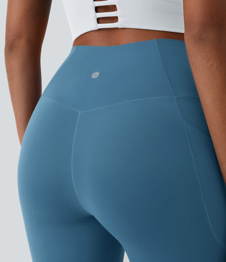 SoftlyZero™ Crossover Pocket Plain Leggings-UPF50+ - Warm Mid Blue