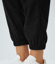 Mid Rise Zipper Pockets Corduroy Casual Joggers - Black