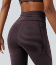 High Waisted Drawstring Striped Yoga Leggings with Pockets - Plum Ridge