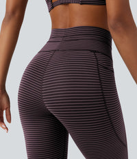 High Waisted Drawstring Striped Yoga Leggings with Pockets - Plum Ridge