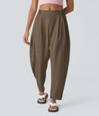 Mid Rise Pocket Barrel Leg Baggy Work Pants - Shitake