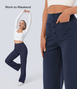 DayStretch High Waisted Pockets Straight Leg Casual Pants - Midnight Blue