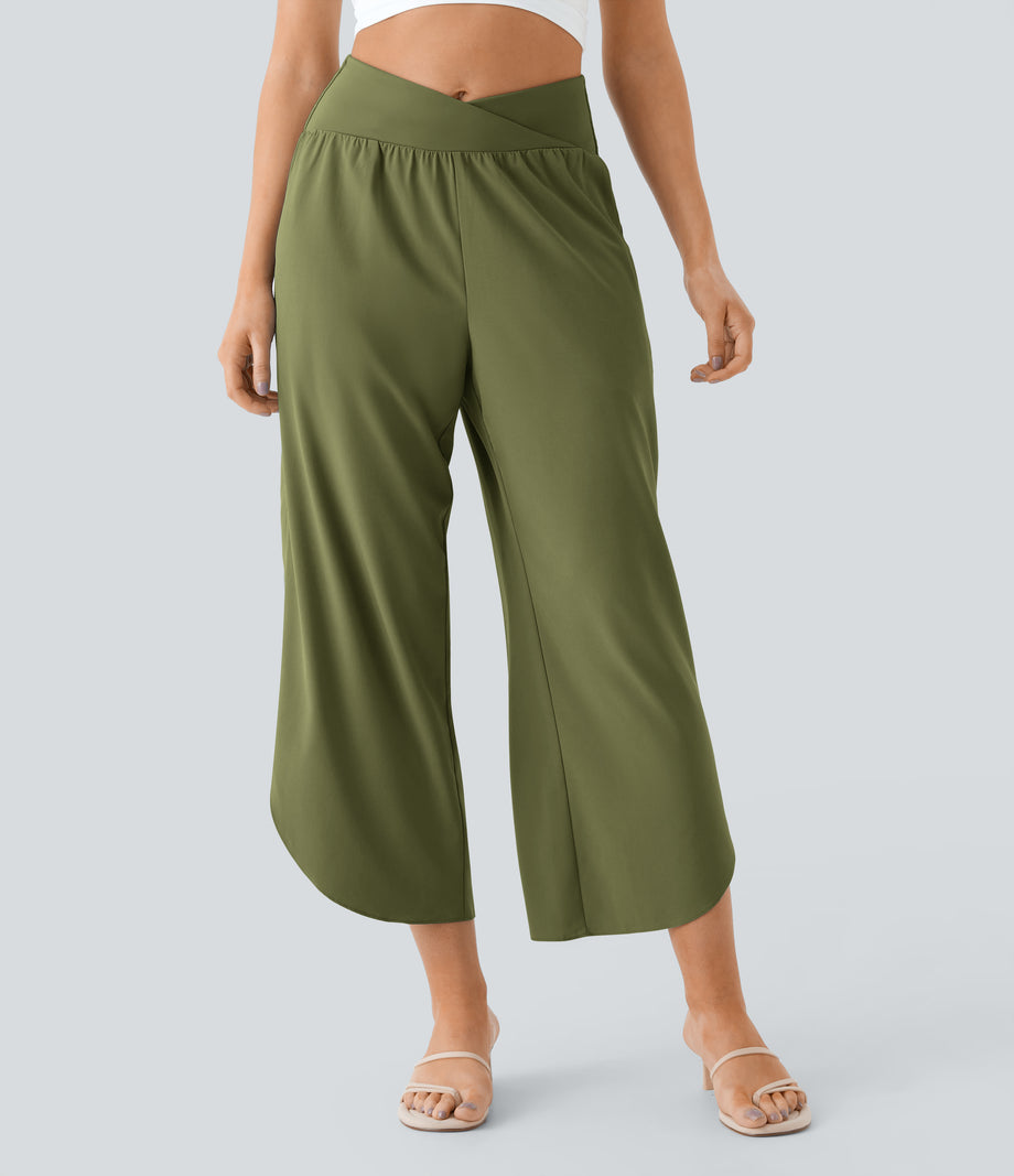 Breezeful™ High Waisted Crossover Quick Dry Resort Pants with Pockets - Sphagnum