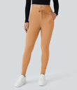 SoftlyZero™ Plush High Waisted Drawstring Pocket Plain Full Length Joggers - Butterum