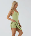SoftlyZero™ Airy Cut Out 2-in-1 Pocket Cool Touch Longer Active Dress-UPF50+ - Green Foliage