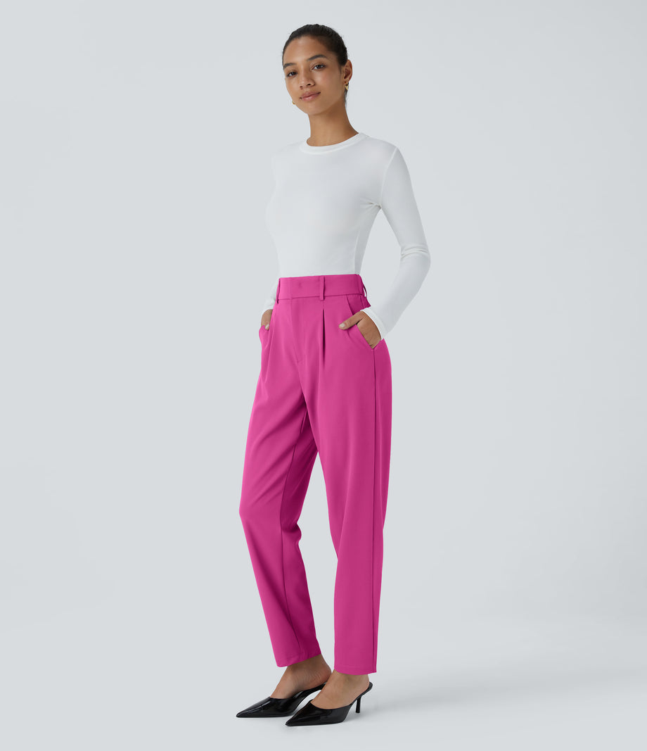 Halara Flex™ High Waisted Pocket Solid Work Tapered Pants - Fuchsia Fedora