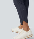 Mid Rise Drawstring Curved Hem Quick Dry Golf Tapered Pants with Pockets-UPF40+ - Dark Blue