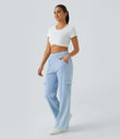 Halara Flex™ Mid Rise Pockets Straight Leg Casual Cargo Jeans - Denim Cyan Blue