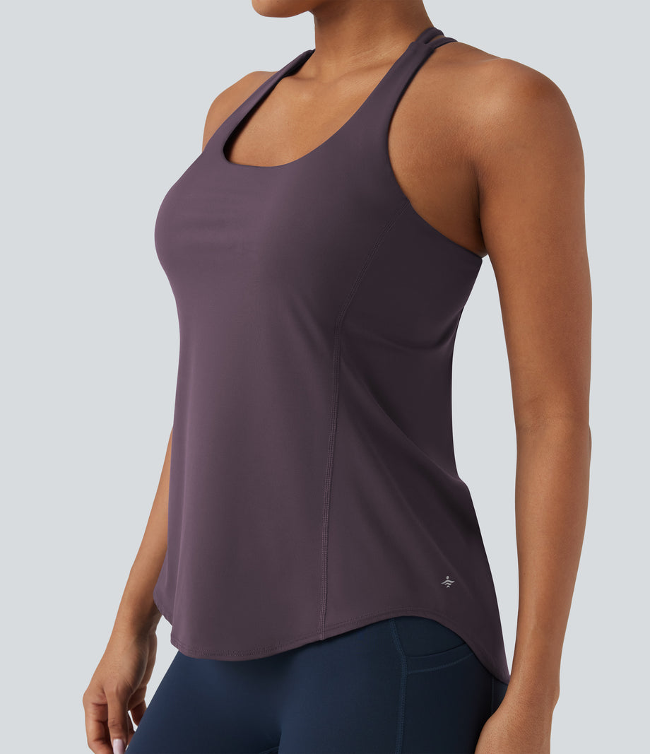 Halara UltraSculpt™ Round Neck Crisscross Back Running Tank Tops DD-F Cups - Night's Purple