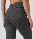 High Waisted Drawstring Stripe Flare Yoga Pants with Pockets - Iron Gray