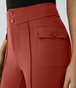 High Waisted Side Flap Pocket Flare Casual Cargo Pants - Cinnabar