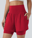 SoftlyZero™ Airy Super High Waisted 2-in-1 Cool Touch Yoga Shorts 7'' with Pockets - Salsa