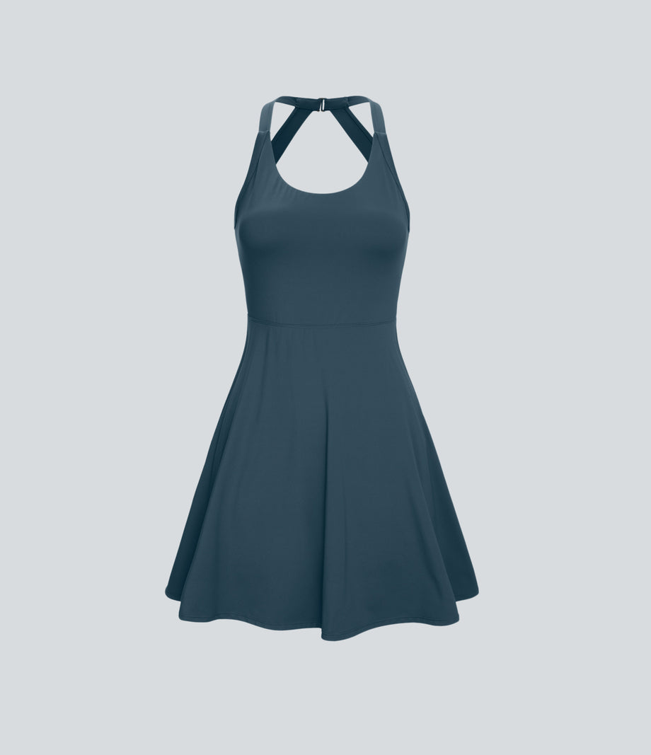 Flare Mini Dance Active Dress-Longer Length - Majolica Blue