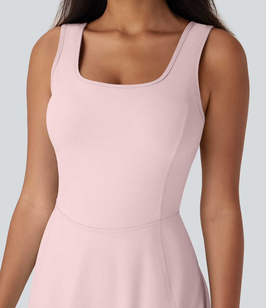 SoftlyZero™ Airy U Neck 2-in-1 Pocket Mini Cool Touch Dance Active Dress-Easy Peezy - Primrose Pink