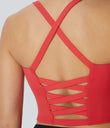 Crisscross Backless Built-in Bra Cropped Running Tank Top A-D Cups - Bittersweet