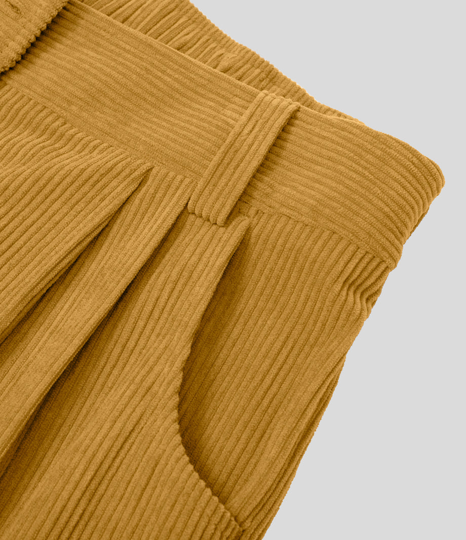 Mid Rise Zipper Pocket Corduroy Casual Pants - Amber Gold