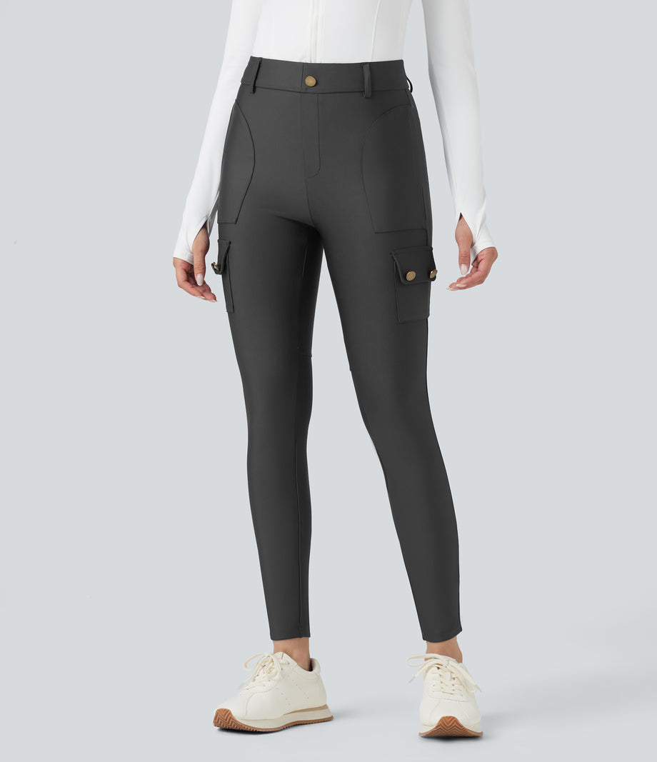 High Waisted Sheen 7/8 Leggings with Pockets - Black Oyster