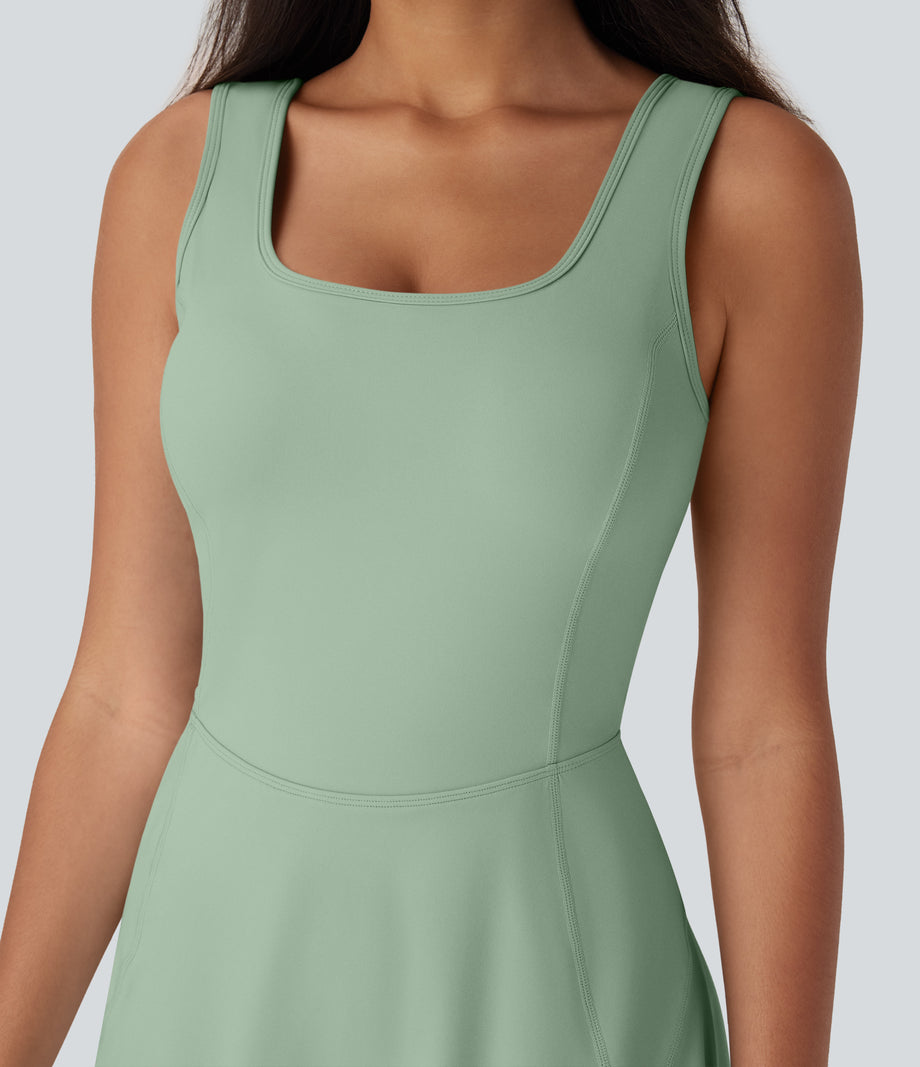 SoftlyZero™ Airy U Neck 2-in-1 Pocket Mini Cool Touch Dance Active Dress-Easy Peezy - Light Bean Green