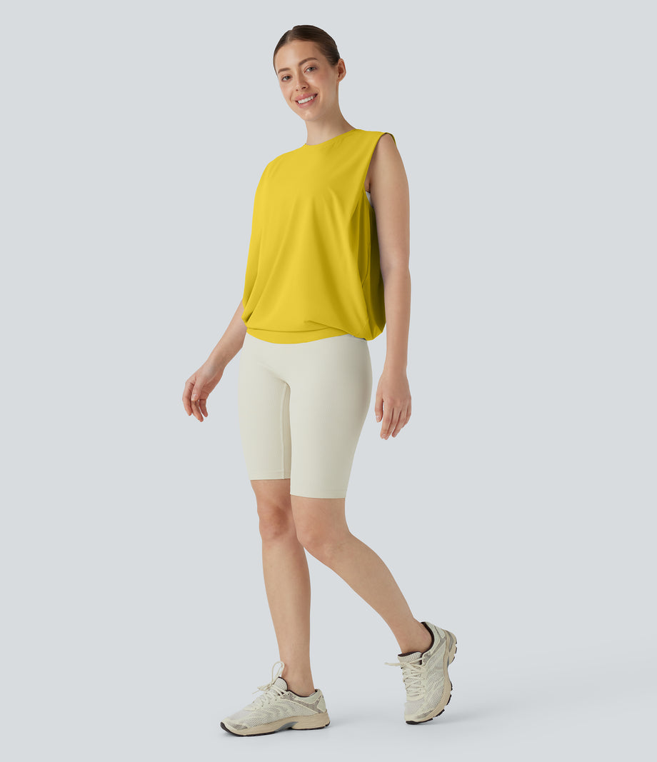 Round Neck Ruched Cool Touch Yoga Tank Top-UPF50+ - Mango Mint