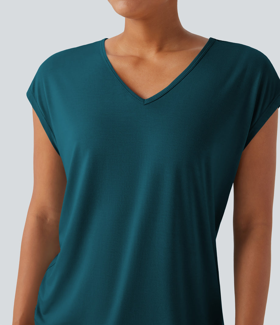 V Neck Short Sleeve Casual T-Shirt - Hydro