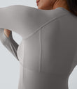 Solid Thumb Hole Yoga Sports Top - Mist Grey