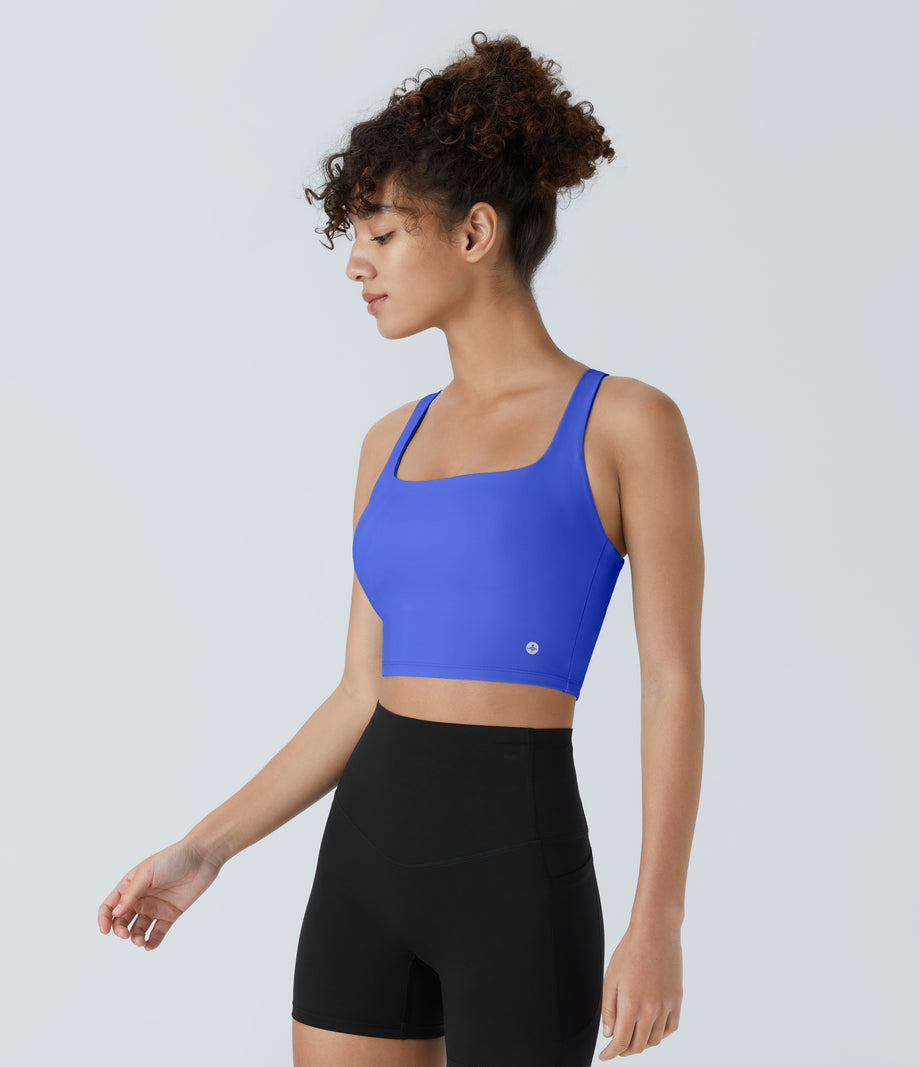 SoftlyZero™ Airy Square Neck Backless Crisscross Cropped Cool Touch Yoga Tank Top-UPF50+ - Aster Blue