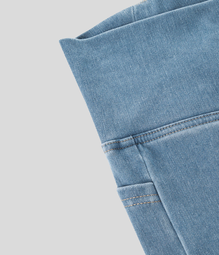 Halara Flex™ Crossover Pocket Washed Denim Work Leggings - Washed Denim Sunny Blue