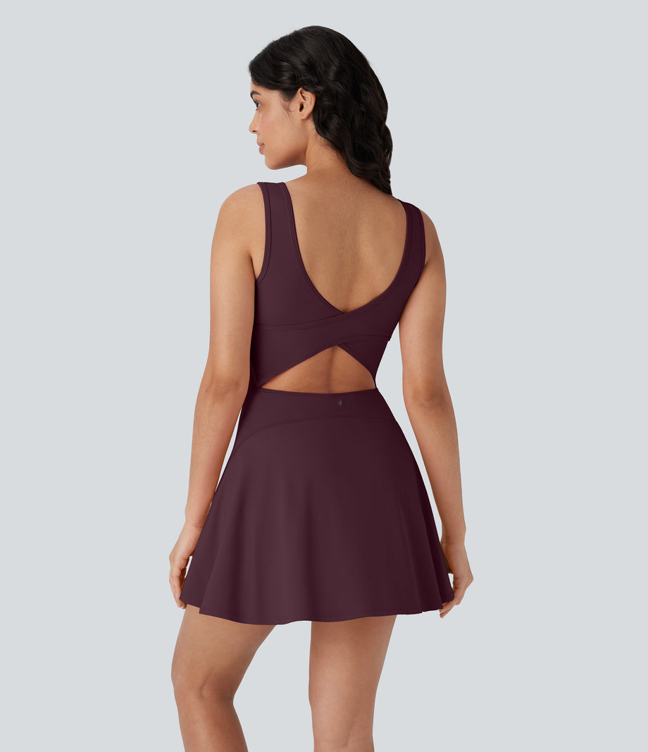 SoftlyZero™ Airy U Neck 2-in-1 Pocket Mini Cool Touch Dance Active Dress - Fig