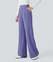 Halara Flex™ High Waisted Body Sculpt Waist-Slimming Pocket Wide Leg Micro Waffle Work Pants - Aster Purple