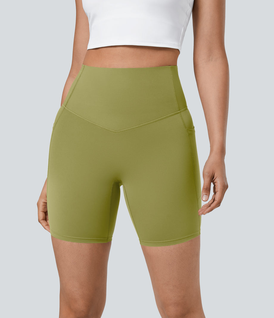 Halara UltraSculpt™ High Waisted Tummy Control Pocket Shaping Training Biker Shorts 7'' - Moss