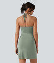 Halter Tie Back Mini Resort Dress with Pockets - Pale Aqua